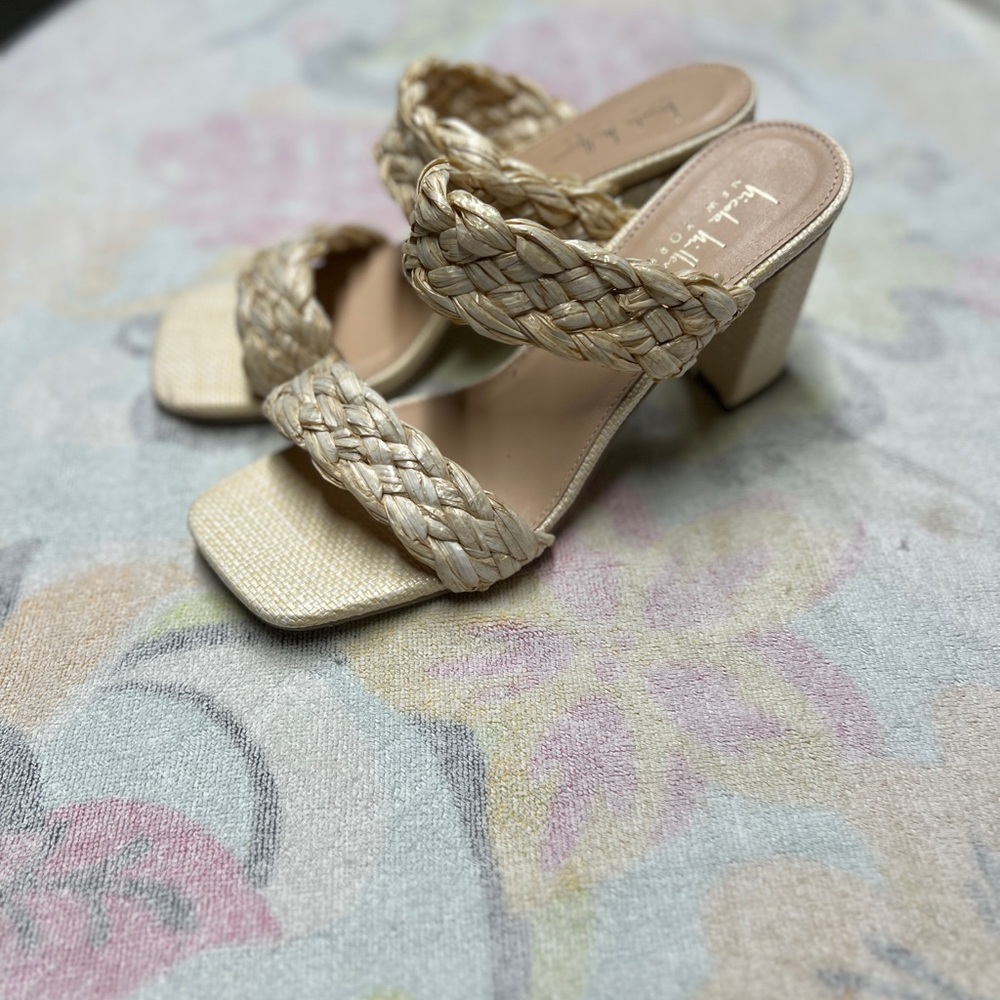 NWOT Raffia Braided Nicole Miller Square Toe Block Heels Size 9.5‎